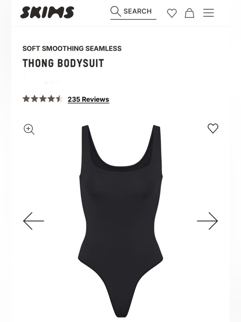 NWT SKIMS Soft Smoothing Seamless Thong Bodysuit